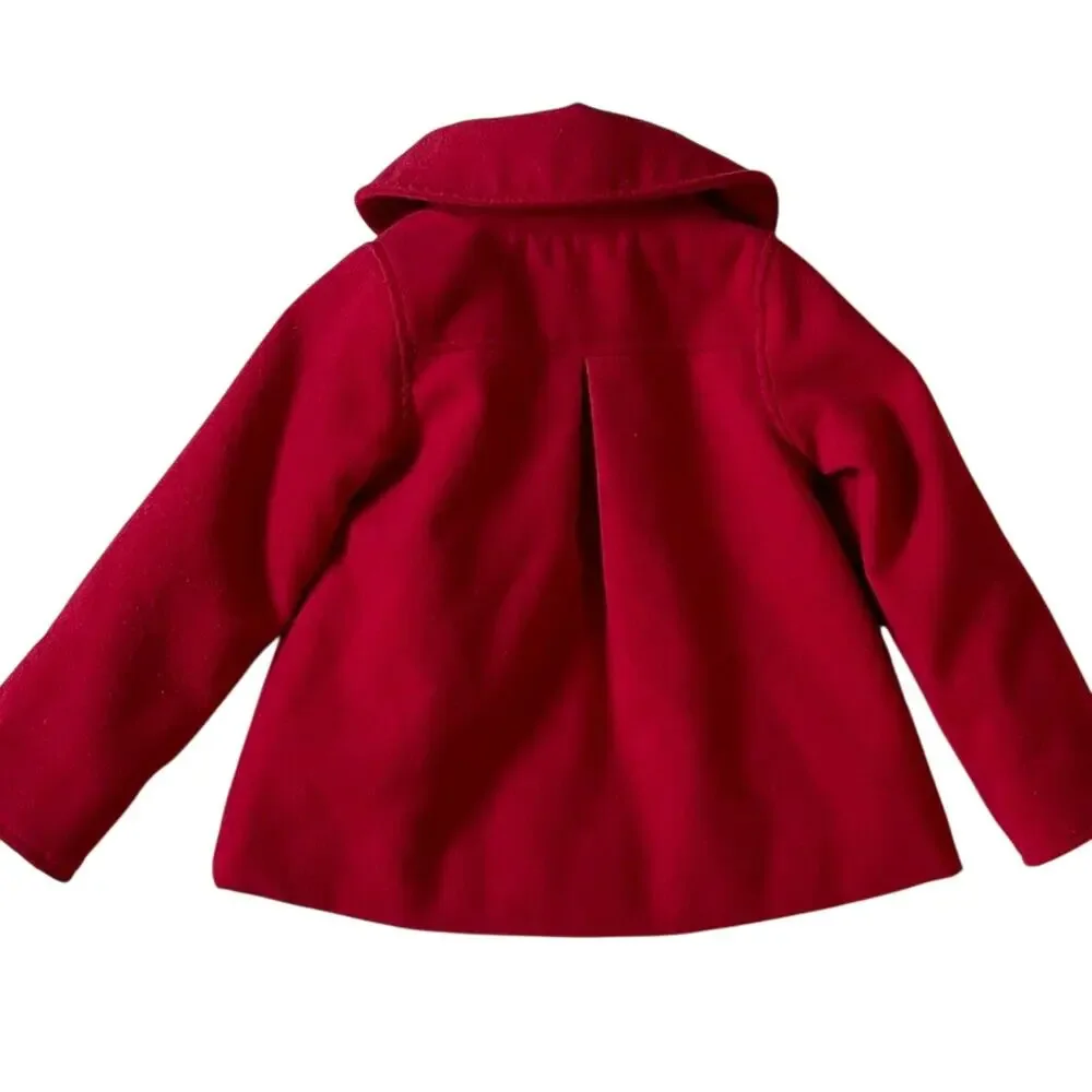 Girl's London Fog Red Coat, Bow, Shawl Collar, Pockets, 24M